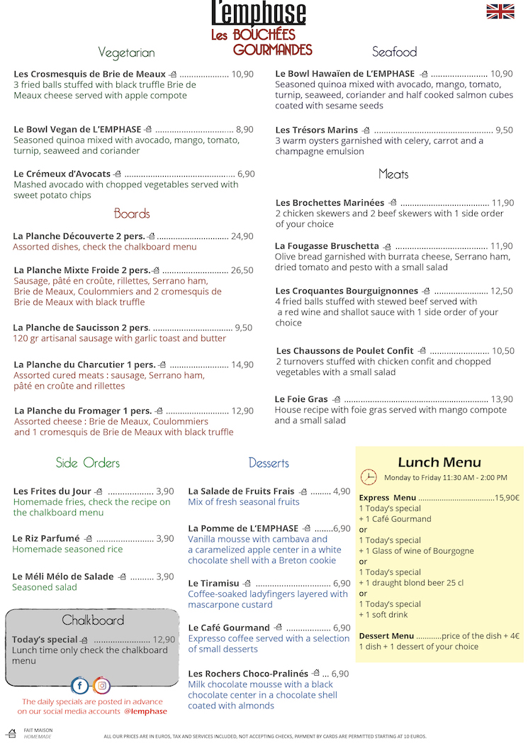 Carte Restaurant – Lemphase